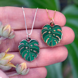 Monstera Charm Necklace Silver Plated