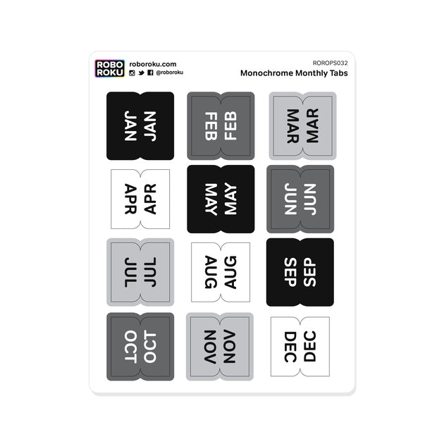 Monthly Tabs Monochrome Planner Stickers