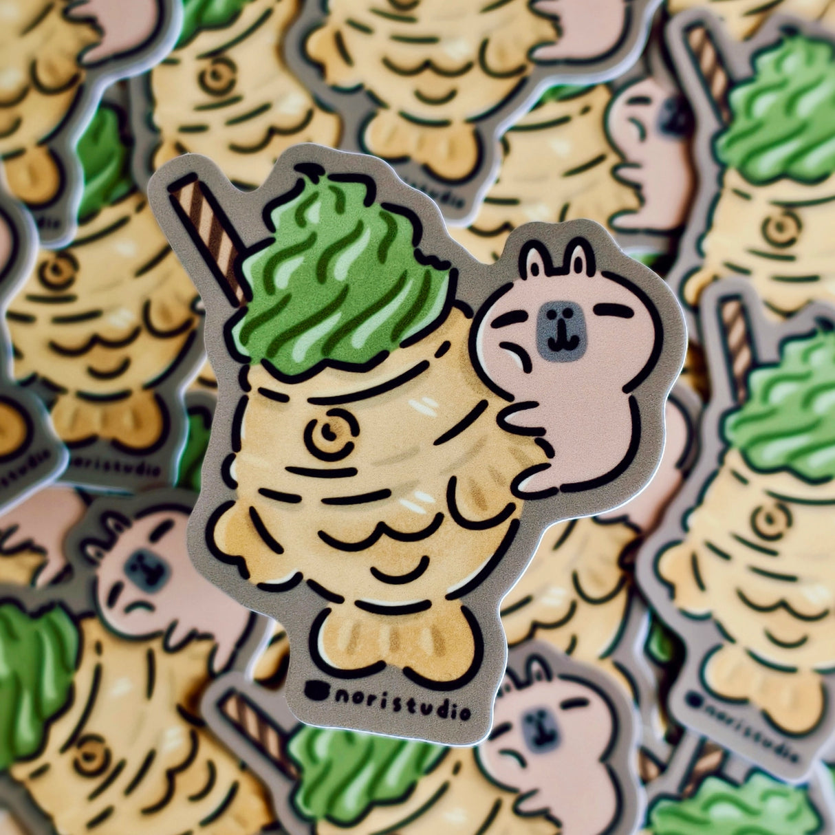 Moonch the Capybara with Taiyaki Ice Cream Vinyl Sticker