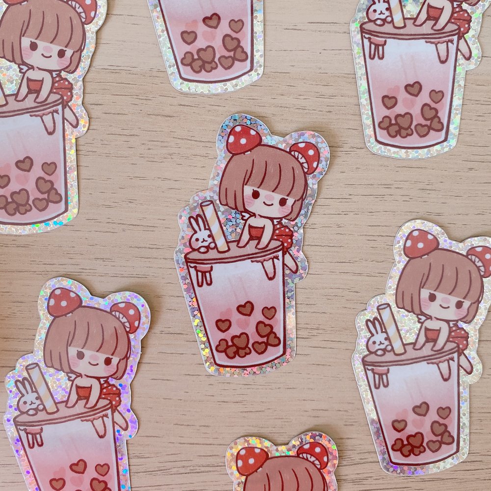 Bubble Tea & Mushroom Girl Sticker