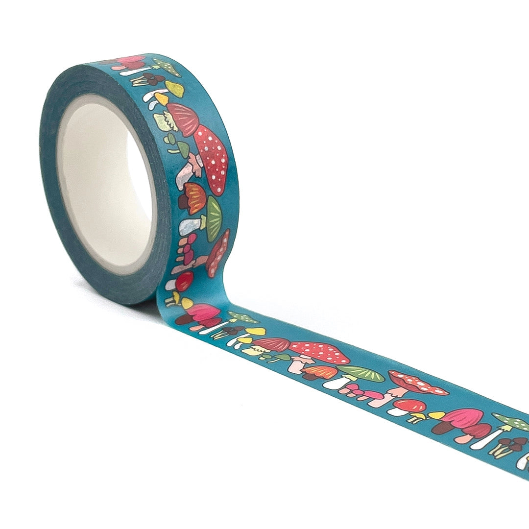 Mushroom pattern washi tape.

Each roll is 15mm X 10m
Acid-free
Original Smarty Pants design
Individually shrink wrapped
Kraft label on top displays pattern of tape
White label on bottom with product information