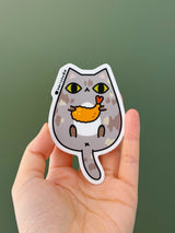 Muted Tortie Cat with Shrimp Tempura Vinyl Sticker