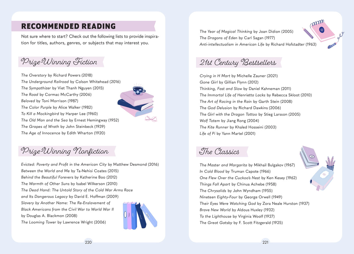 For book clubbers and solo bookworms alike, My Book Club Journal is a place to keep all your thoughts and feelings about your recent book club reads with guided prompts and space to record of your reflections.

Dedicated sections for notes on characters, plot, general thoughts, and discussion recap make it easy for readers to reference previous book selections. With an index of reading lists, go-to prompts for discussion, and tips for starting (and continuing) your own club, My Book Club Journal provides a 