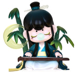 Nanci Chinese Poetry Blind Box Animated character with long black hair and traditional outfit holding a flute with bamboo leaves in the background