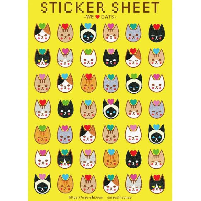 We Love Cats sticker sheet is perfect for decorating your journal, binder, planner, scrapbook or laptop.

*The size shown is a rough dimension of the characters (stickers). *The colors on actual print may vary slightly from what you see on your computer monitor. ---Copyright ©Naoshi / ALL RIGHTS RESERVED. ---