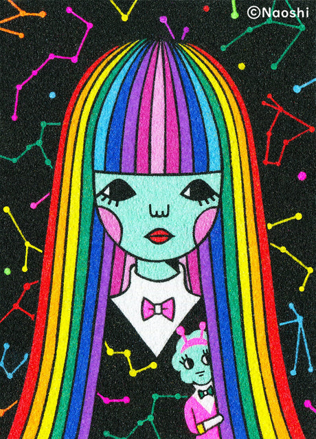 Naoshi Alien Nijiko Postcard

These postcards are featuring striking colorful and whimsical world. Artwork made with colored sand and then scans them in high quality.