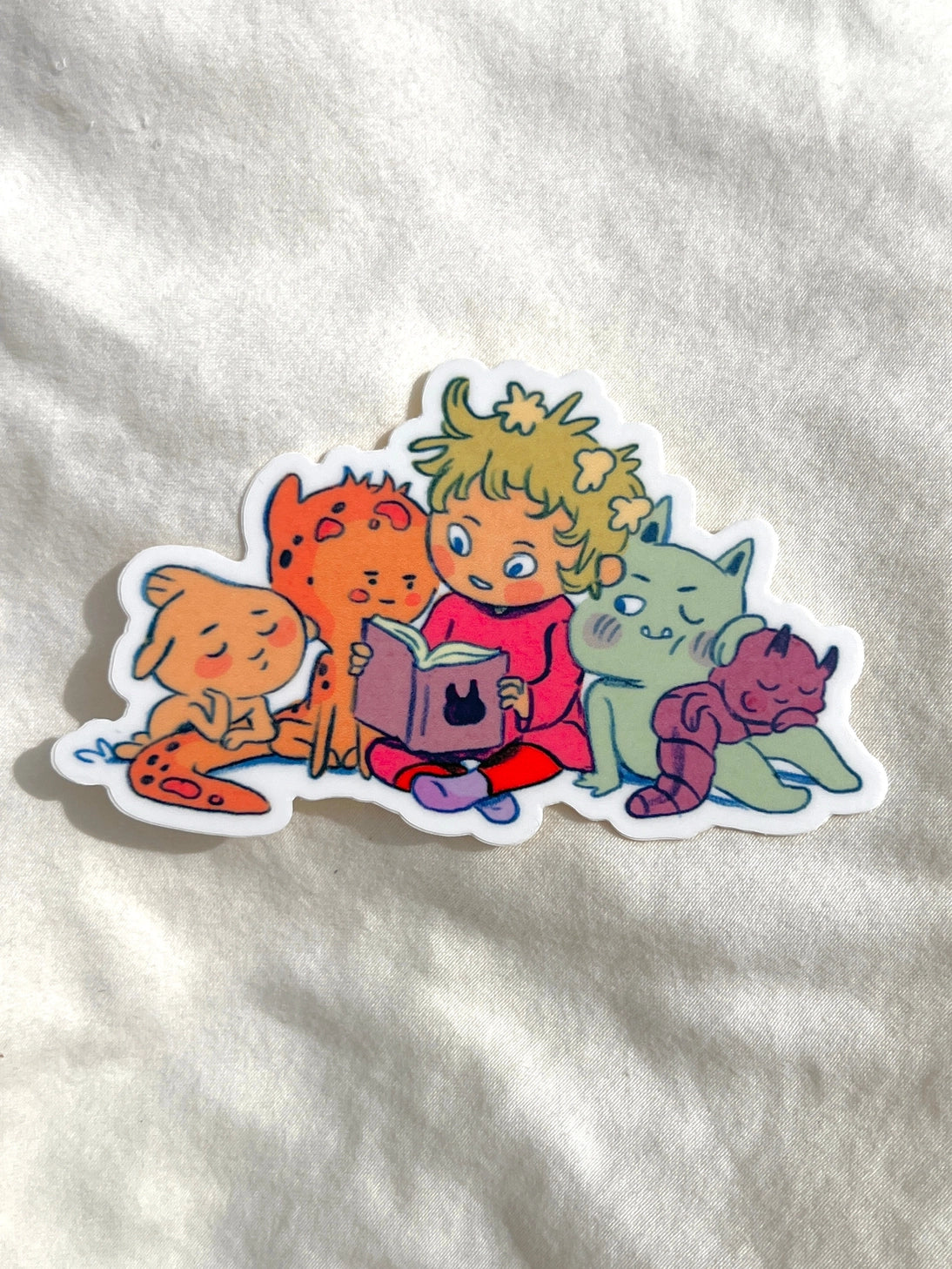This little bedtime story matte sticker is 4 x 2.3". Great for water bottles, laptops or notebooks! They’re durable and waterproof and the thick vinyl protects the stickers from scratching, water and sunlight.