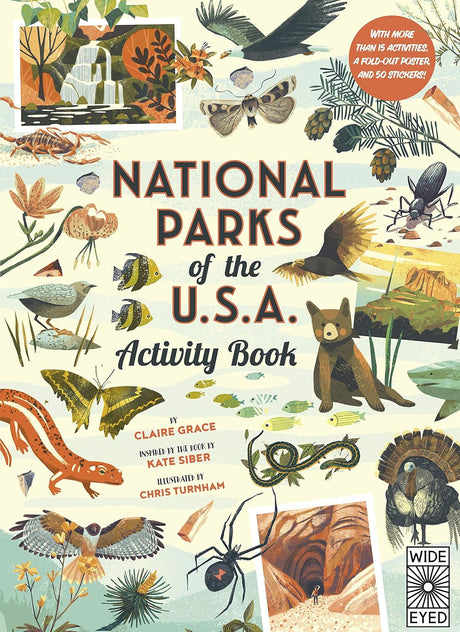 Prepare to explore the incredible national parks of the U.S.A. with this activity packed book, full of maps, nature, and creatures big and small from America's great outdoors.&nbsp;

Travel coast to coast on a journey like no other as you get busy with mazes, spot the difference, crosswords puzzles, word searches, 50 stickers, an awesome pull-out poster, and so much more.&nbsp;