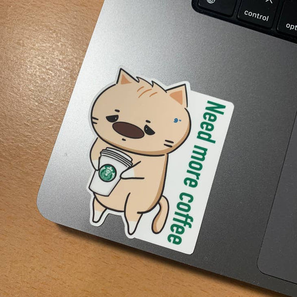 Need More Coffee Starbucks Meme Cat Vinyl Sticker