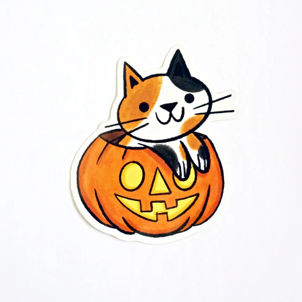 Nellie Le Jack-O-Lantern Pumpkin Calico Cat Vinyl Sticker