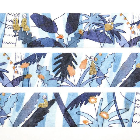 Nettai Foil-Stamped Masking Tape
This masking tape by illustrator Sayuri Fujimaki.&nbsp;The blue-based illustration is accented with sparkling gold foil, creating a stylish design.

20mm wide x 5m long