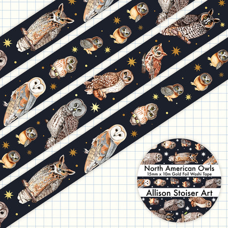 Allison Stoiser Art - North American Owl Gold Foil Washi Tape