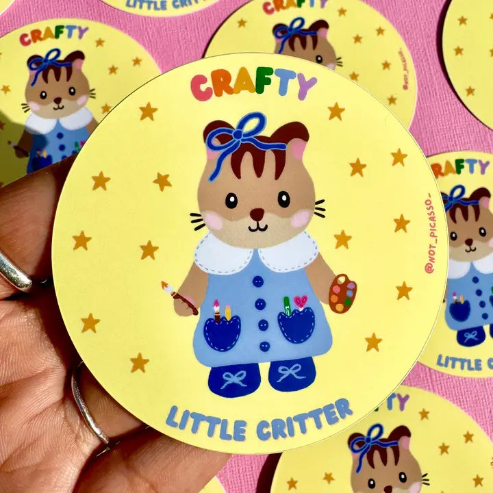 This adorable sticker is perfect for those who like to get a little crafty!

These matte vinyl stickers feature an original design and are water, weather, and scratch proof. Perfect for putting on water bottles, computers or just about anywhere else.