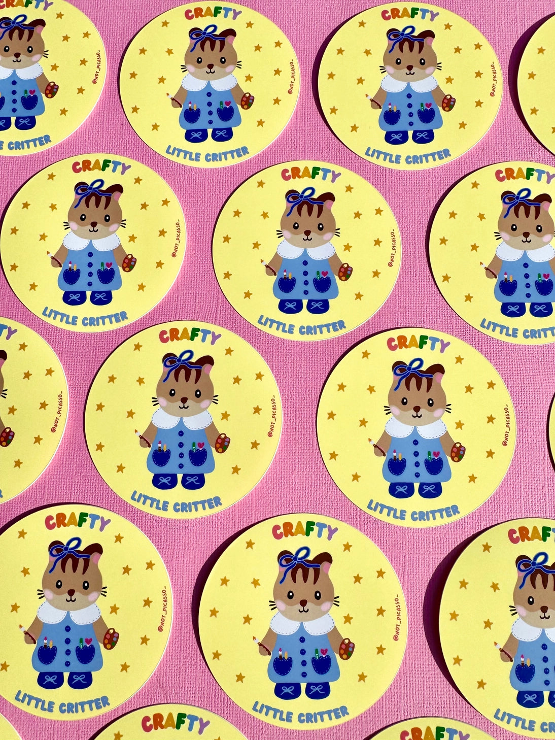 This adorable sticker is perfect for those who like to get a little crafty!

These matte vinyl stickers feature an original design and are water, weather, and scratch proof. Perfect for putting on water bottles, computers or just about anywhere else.