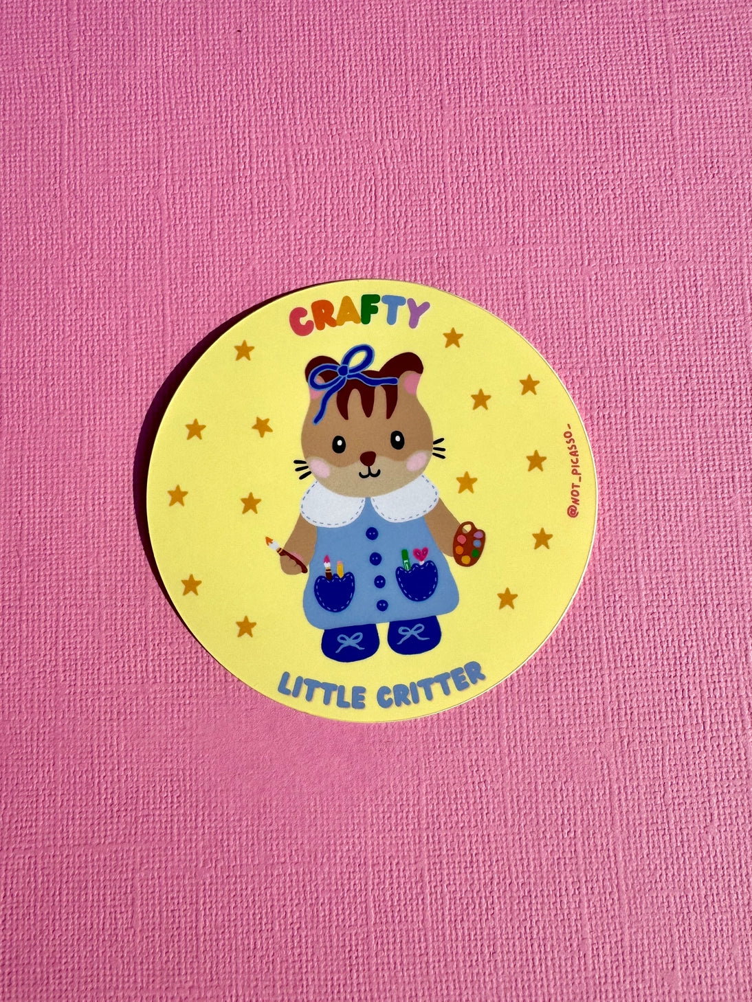 This adorable sticker is perfect for those who like to get a little crafty!

These matte vinyl stickers feature an original design and are water, weather, and scratch proof. Perfect for putting on water bottles, computers or just about anywhere else.