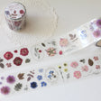This pressed flower PET tape is designed for journalers, botanical enthusiasts, and stationery lovers drawn to the delicate beauty of real pressed florals. Featuring scanned camellias, delphiniums, blue cardinals, and plum blossoms, each flower is pre-cut and ready to peel.

Extra wide at 50mm with a shiny finish that layers beautifully over any journal page, envelope, or scrapbook layout.

Size: 50mm x 10m