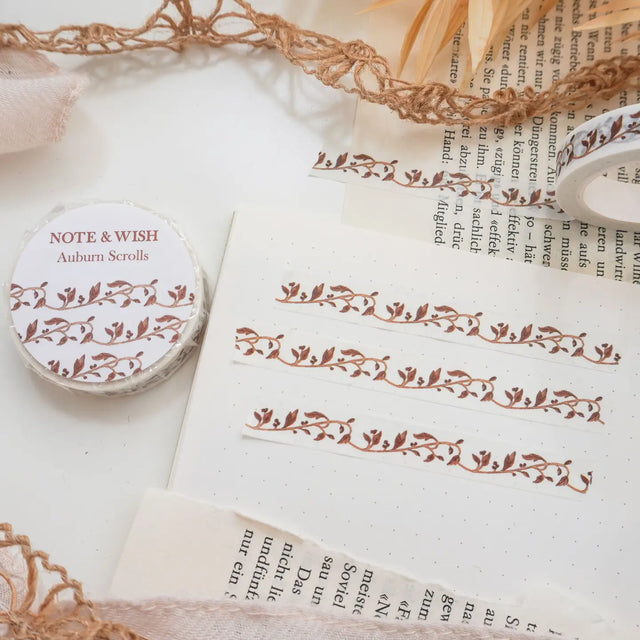 Designed by Rebecca.&nbsp;This washi tape features watercolour vines and leaves in autumn hues. This roll of washi tape is 10m long and 10mm wide, thinner than our usual 15mm tape.&nbsp;

Length: 10m&nbsp;
Width: 10mm