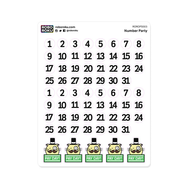 Number Party Dates Planner Stickers