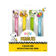 Bring some Peanuts joy to your writing with the OOLY x Peanuts Black Ink Retractable Gel Pens Set! Each of these four retractable pens features a different playful Snoopy scene—Snoopy eating ice cream, hugging Woodstock, riding a bike, and lounging on a beach ball. With colorful barrels in pink, yellow, green, and blue, these black ink pens with gel ink add a fun pop to your school supplies. Jot down notes or sketch Snoopy’s next adventure—these pens make every writing task more enjoyable.