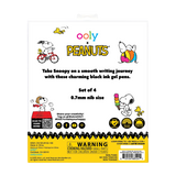 Bring some Peanuts joy to your writing with the OOLY x Peanuts Black Ink Retractable Gel Pens Set! Each of these four retractable pens features a different playful Snoopy scene—Snoopy eating ice cream, hugging Woodstock, riding a bike, and lounging on a beach ball. With colorful barrels in pink, yellow, green, and blue, these black ink pens with gel ink add a fun pop to your school supplies. Jot down notes or sketch Snoopy’s next adventure—these pens make every writing task more enjoyable.