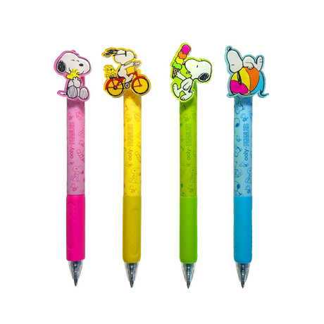 Bring some Peanuts joy to your writing with the OOLY x Peanuts Black Ink Retractable Gel Pens Set! Each of these four retractable pens features a different playful Snoopy scene—Snoopy eating ice cream, hugging Woodstock, riding a bike, and lounging on a beach ball. With colorful barrels in pink, yellow, green, and blue, these black ink pens with gel ink add a fun pop to your school supplies. Jot down notes or sketch Snoopy’s next adventure—these pens make every writing task more enjoyable.