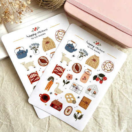 A matte paper sticker sheet filled with cozy, hand-drawn illustrations, perfect for planners, journals, or scrapbooking. It features a slow life and hygge lifestyle theme, making it a perfect fit for mindful living enthusiasts. All designs are lovingly created by Monika Szczerbińska.
