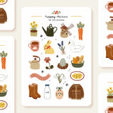 A matte paper sticker sheet filled with cozy, hand-drawn illustrations, perfect for planners, journals, or scrapbooking. It features a cozy spring and hygge season theme, making it a perfect fit for mindful living enthusiasts. All designs are lovingly created by Monika Szczerbińska.