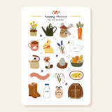 A matte paper sticker sheet filled with cozy, hand-drawn illustrations, perfect for planners, journals, or scrapbooking. It features a cozy spring and hygge season theme, making it a perfect fit for mindful living enthusiasts. All designs are lovingly created by Monika Szczerbińska.