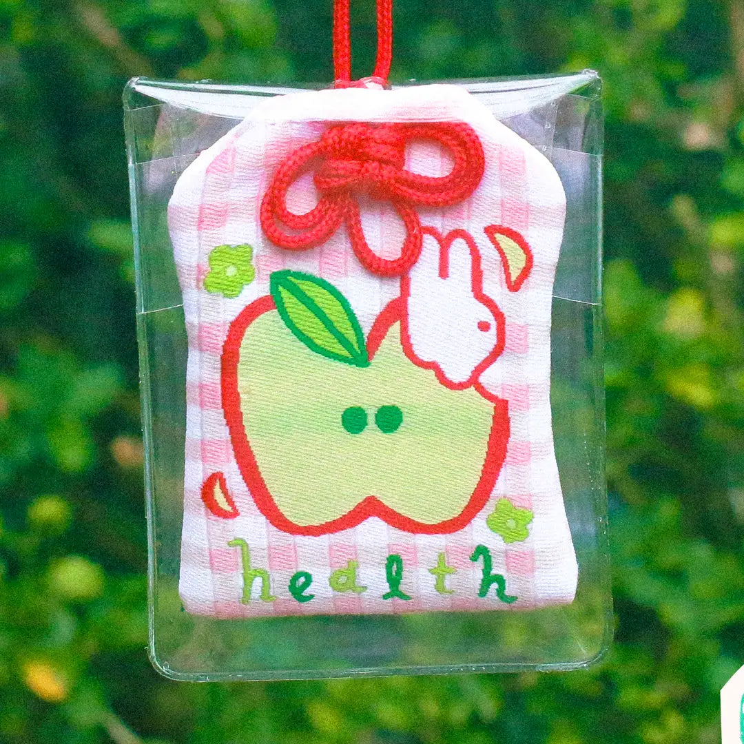 2x2.5 omamori charm with a 8 inch string.

An omamori is a Japanese charm that provides protection and luck!
