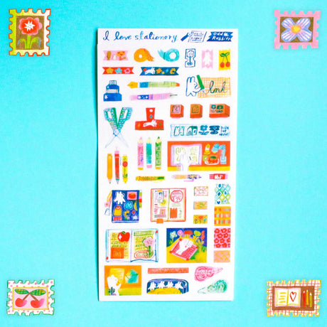 85x160mm stationery themed sticker sheet printed on a thin washi paper like material. This sticker sheet was created at this size so it would fit nicely into the sleeves of my A6 binder!

85x160mm
Not waterproof.
Do not place in areas of high wear (laptops, phone cases, water bottles, etc).
Stickers come packaged in a plastic sleeve.