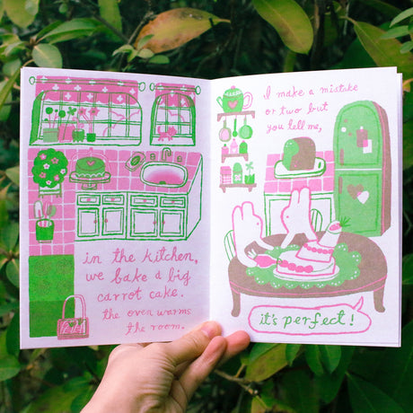 Odd Rabbits - Our House Risograph Zine

Our House is a 20 page, 3 color risograph zine.

The zine is a reference to a valentine's day card so it comes with a space on the last page to write a valentine to your valentine!

Minor misalignment or smudges are not considered to be b-grade.&nbsp;