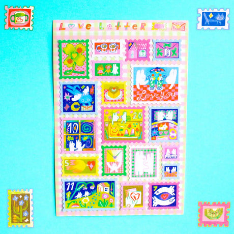 'Love Letter' Frosted Glitter A6 Sticker Sheet.

Not waterproof.
Do not place in areas of high wear (laptops, phone cases, water bottles, etc).
Stickers come in a plastic sleeve.