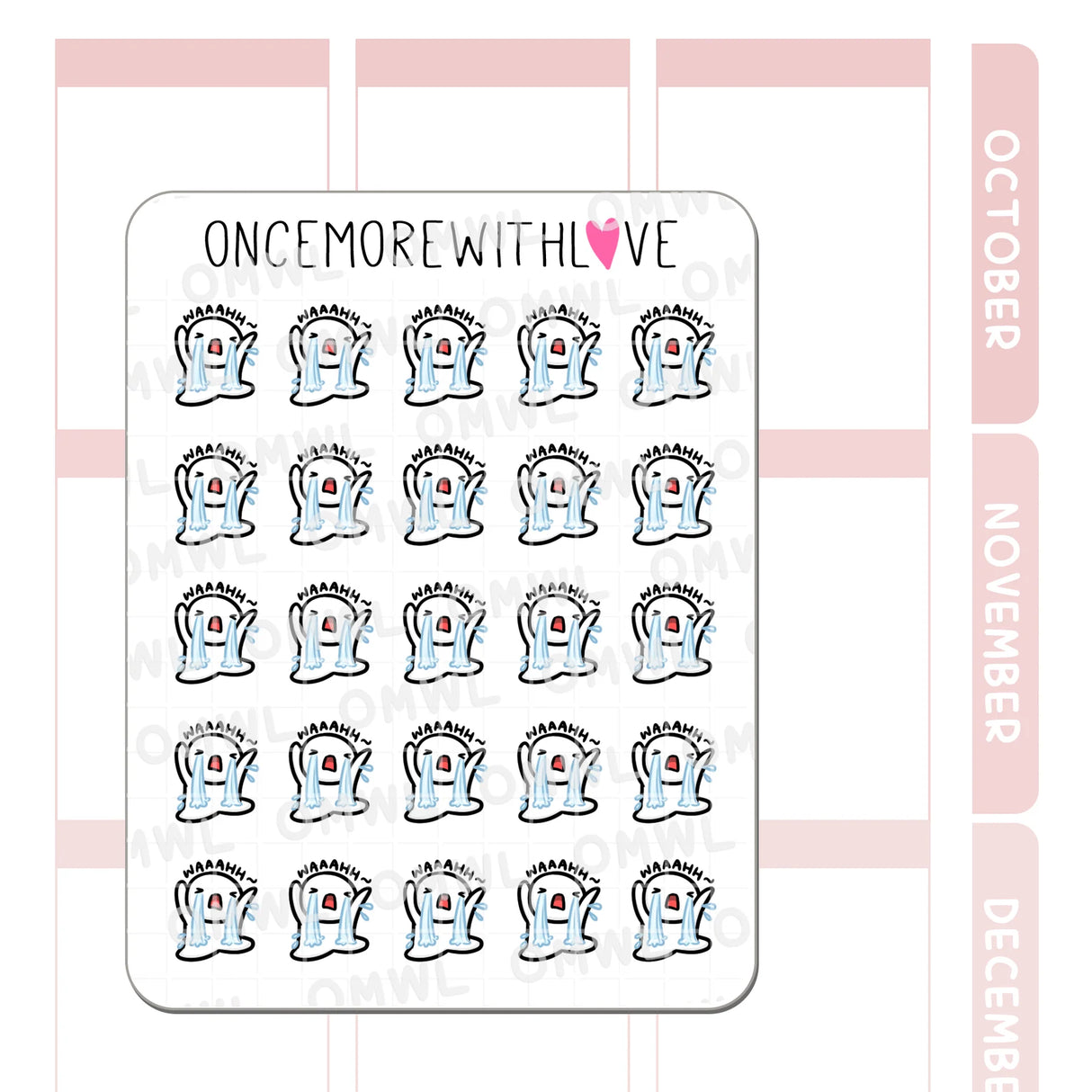 Once More With Love - M1480 Dramatic Crying Sticker Sheet

Works for when you're super sad, grief, tantrums, whenever you just need a really big, good cry.