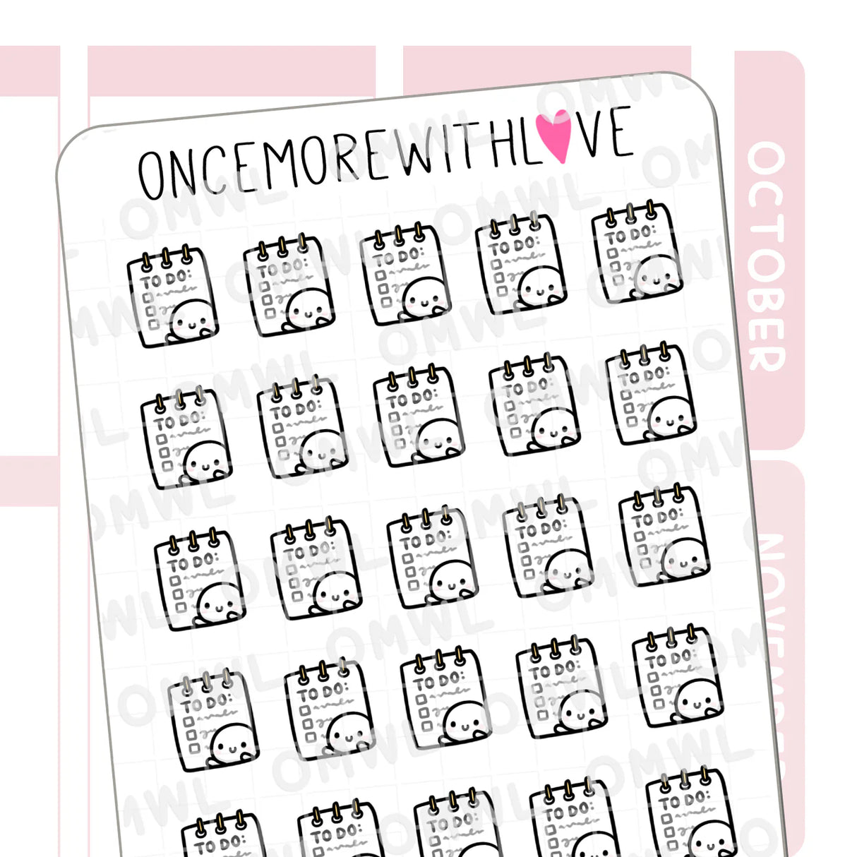 Once More With Love - M1521 To Do List Notepad Sticker Sheet

A cute munchkin with a To Do notepad to for marking your To Do lists!