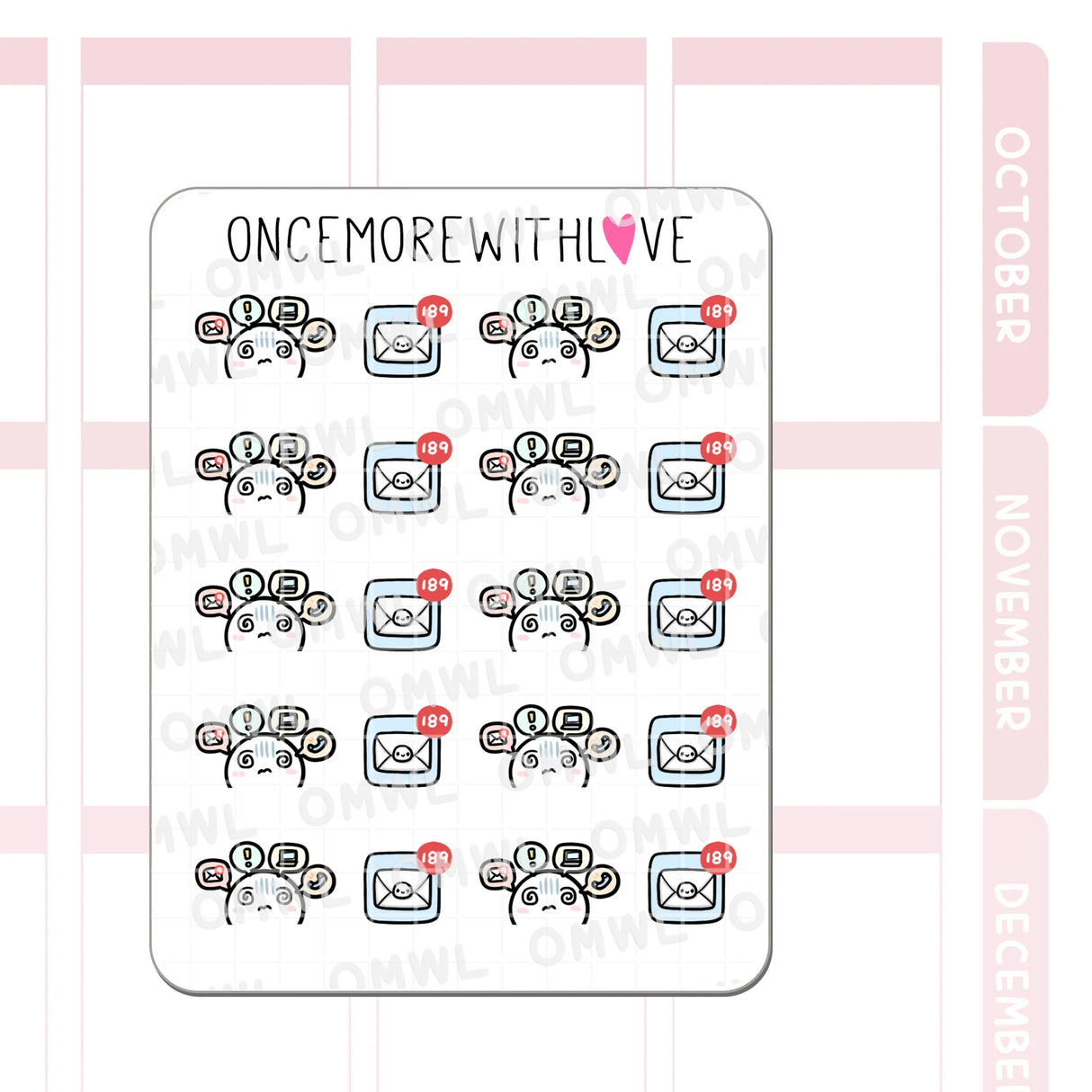 Once More With Love - M1528 Notification Overload Sticker Sheet

Ding ding ding! Way too many notifications popping up. I literally have over 1000 emails I haven't checked. Eeep! But don't worry, I never miss customer service emails hehe
