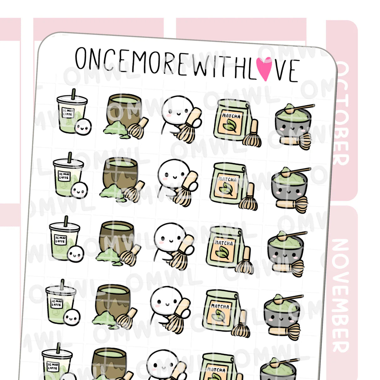 Once More With Love - M1549 Matcha Drinks Sticker Sheet

Matcha is my latest obsession. I haven't gotten that great at making my own matcha drinks yet, but definitely trying. It's also just so calming to me and helps start my day with a moment of peace.