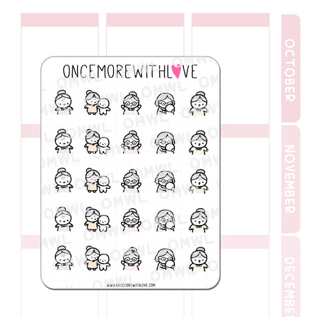 A cute grandma sticker to mark when you spend time with your grandma or if you are a grandma yourself, then you can use it to mark when you spend time with your grandchildren or family! 