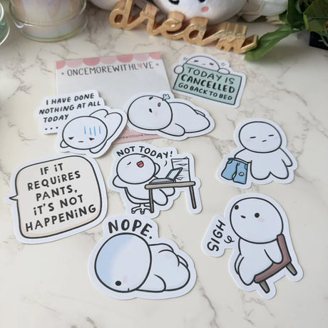 Once More With Love Sticker Pack - Anti-Adulting

A playful reminder that growing up is overrated, the Once More With Love Sticker Pack - Anti-Adulting&nbsp;brings humor, charm, and a dash of rebellion to your planner, journal, or craft projects. Featuring expressive vinyl stickers that capture the relatable chaos of “not wanting to adult today,” this pack is perfect for anyone who loves adding personality and laughter to their daily spreads.

Includes 8 Stickers