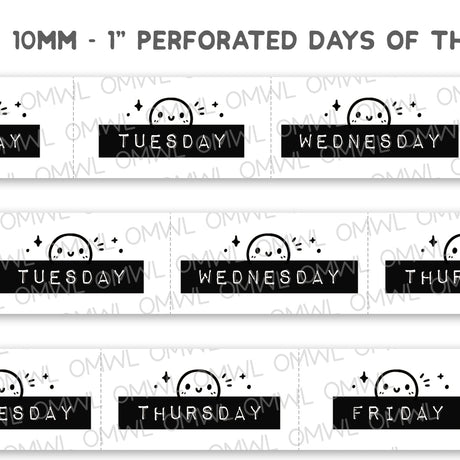 Perforated at 1 inch wide, these junk journal style days of the week stickers are so handy to use!