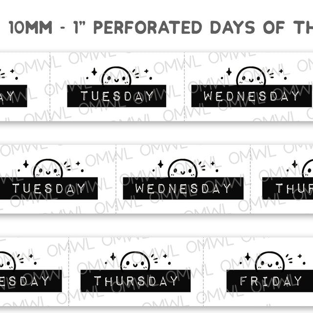 Perforated at 1 inch wide, these junk journal style days of the week stickers are so handy to use!