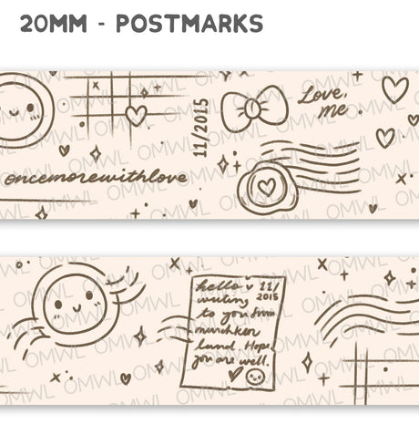 Tried to make it look like postmarks on washi tape! I am totally obsessed with this new design!

WHAT YOU RECEIVE:

1 roll of exclusively designed washi tape by Once More With Love

These washi tapes are great for decorating your munchkin planner spreads or for creating cards, scrapbook pages, or journals :)

Washi tapes come shrink wrapped. No other packaging provided!


SIZE: 20mm x 10m
MATERIAL: washi tape