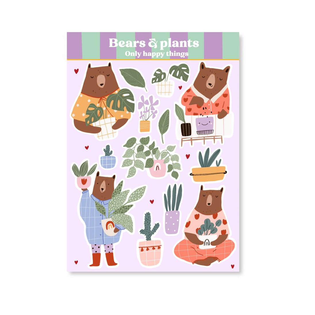 Only Happy Things Stationery - Bears & Plants A6 Sticker Sheet