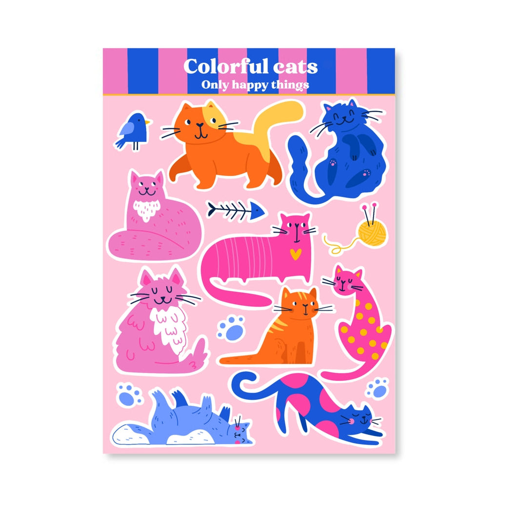 Only Happy Things Stationery - Colorful Cats A6 Sticker Sheet