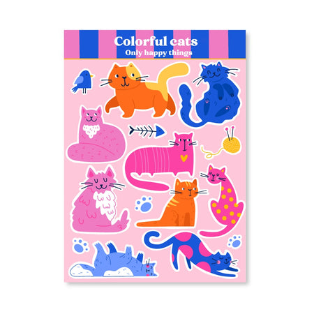 Only Happy Things Stationery - Colorful Cats A6 Sticker Sheet