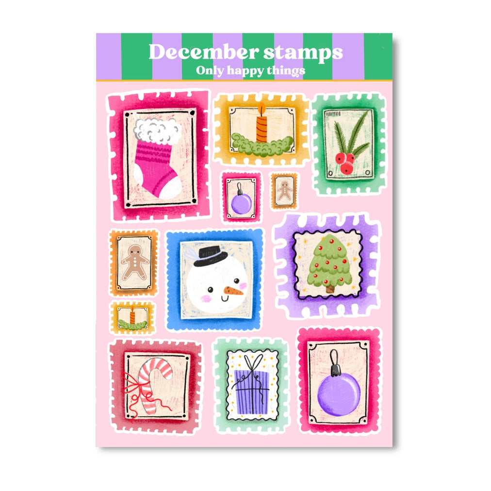 Only Happy Things Stationery - December Stamps A6 Sticker Sheet
