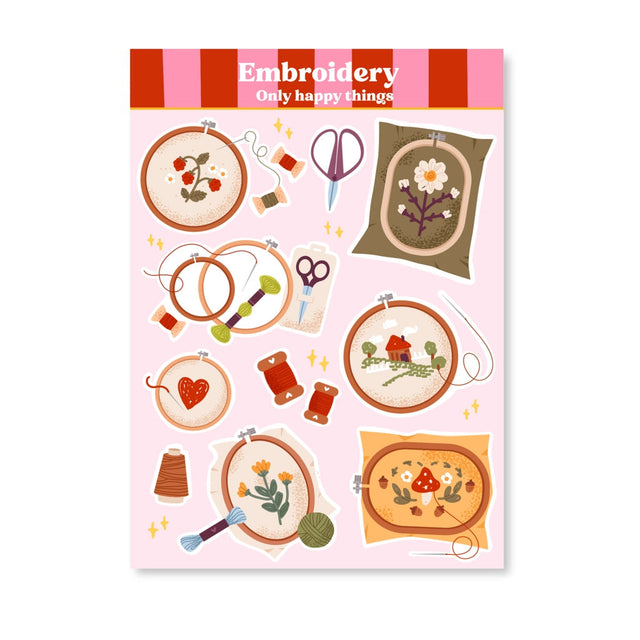Only Happy Things Stationery - Embroidery A6 Sticker Sheet