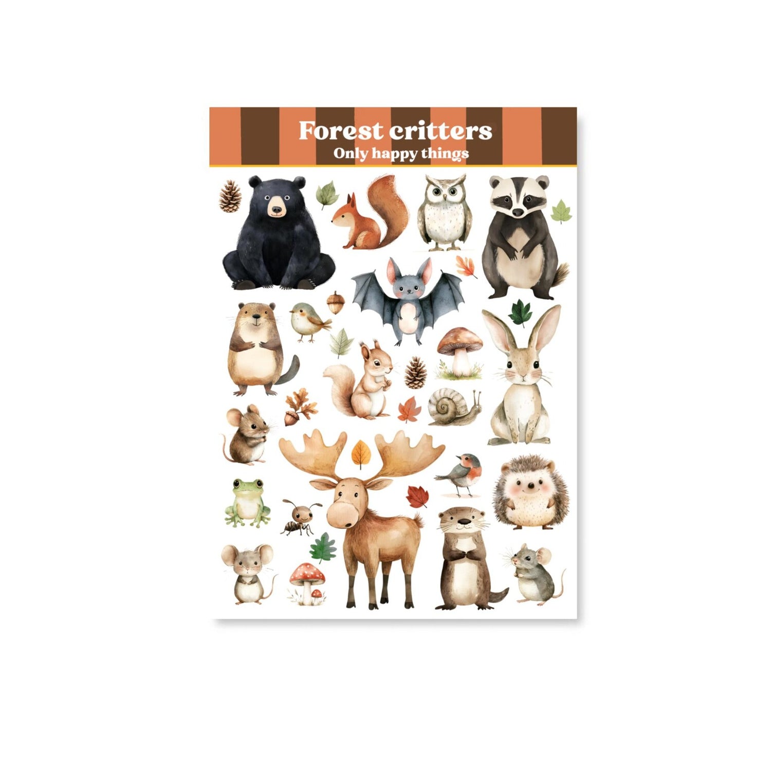 Only Happy Things Stationery - Forest Critters A6 Sticker Sheet