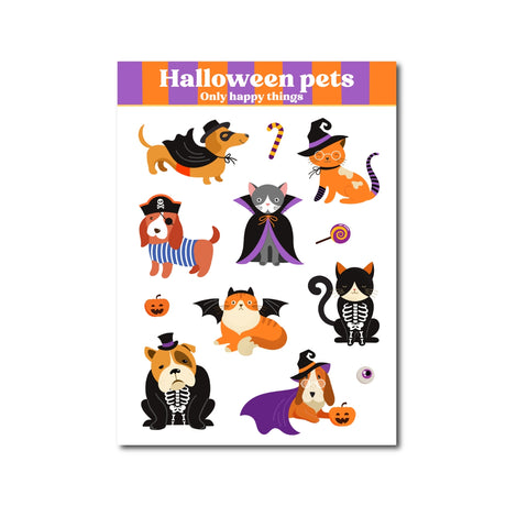 Only Happy Things Stationery - Halloween Pets A6 Sticker Sheet