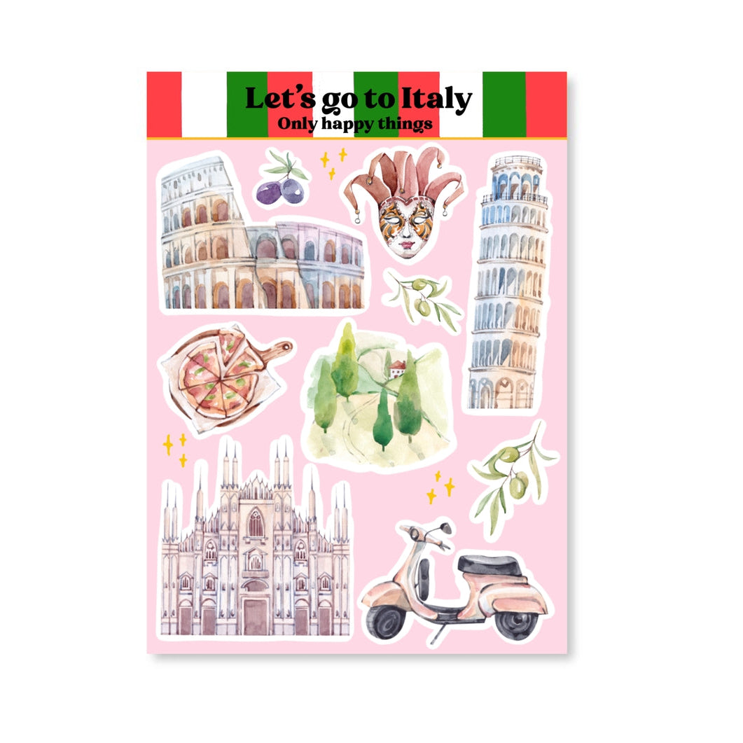 Only Happy Things Stationery - Let's Go To Italy A6 Sticker Sheet