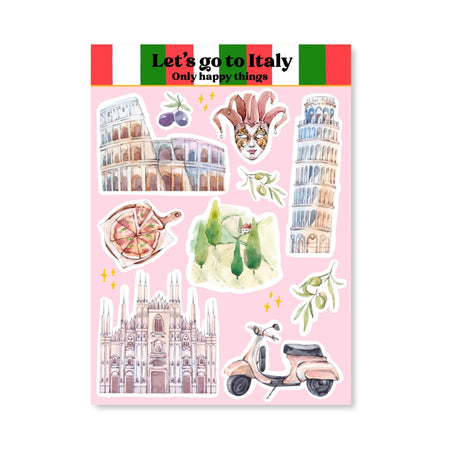 Only Happy Things Stationery - Let's Go To Italy A6 Sticker Sheet